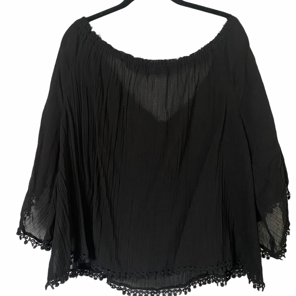 LoveShackFancy Black Cotton Gauze Off the Shoulder Top - Picture 7 of 11